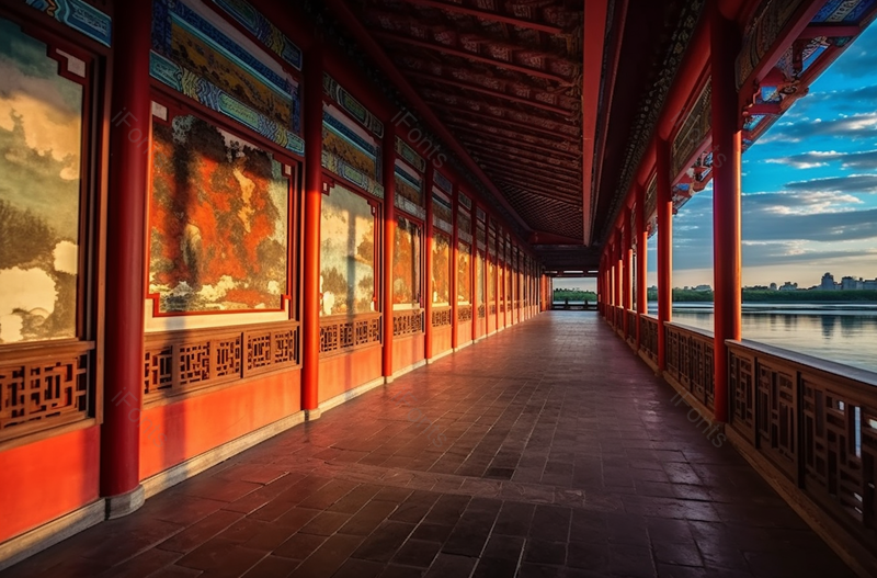 阳光照耀下古典建筑物走廊实拍摄影图,高清,摄影图,摄影图片,图片大全,摄影图免费下载